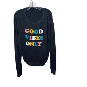 Wildfox Good Vibes Only Sweater‎ XL Charcoal Gray Soft Knit Pullover Lounge